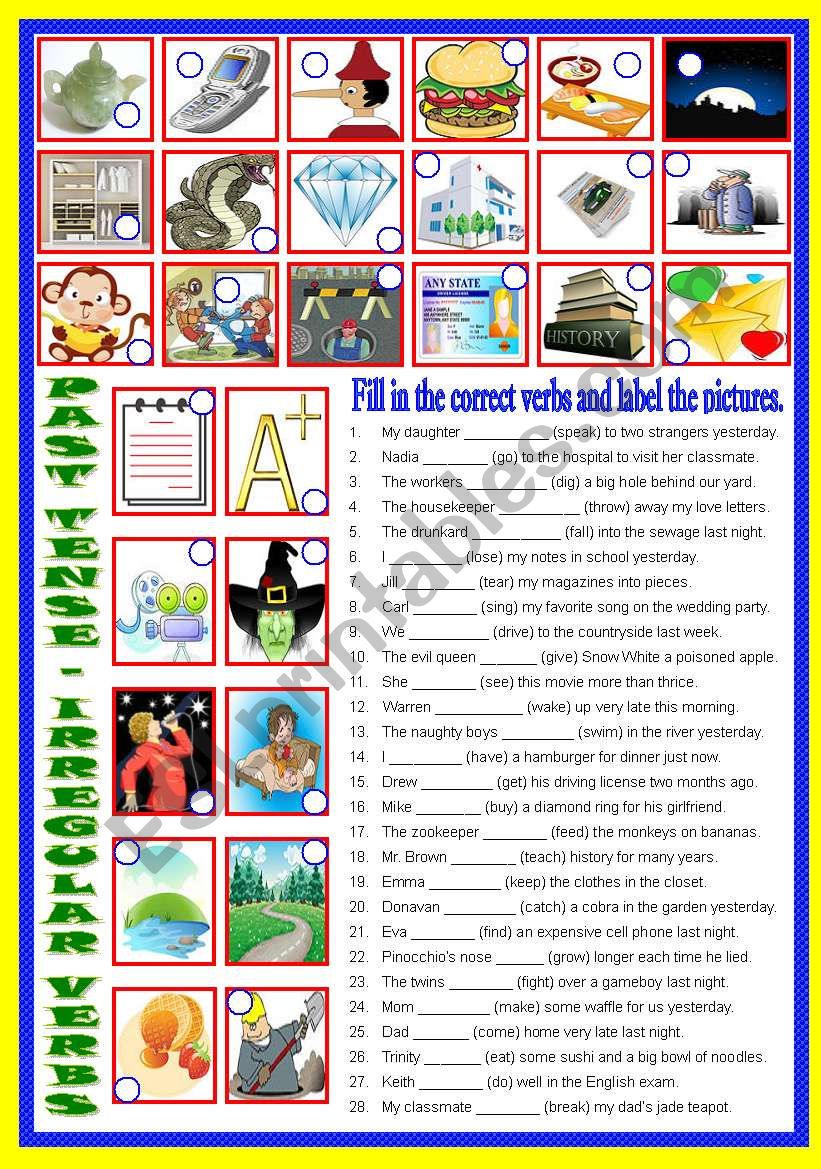 PAST SIMPLE TENSE - Irregular Verbs  (B/W & Keys)