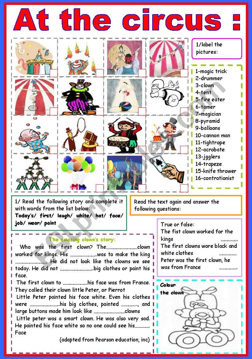 at the circus worksheet