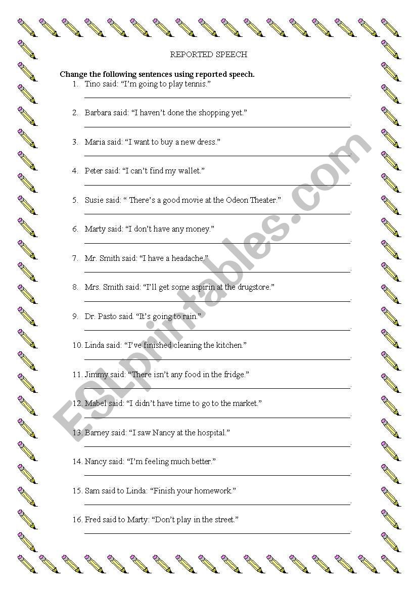 Reported Speech worksheet