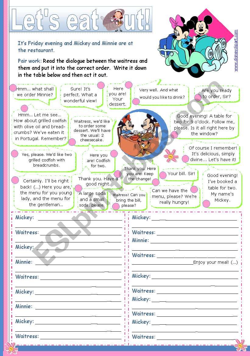 Let´s eat out - Reading + Writing + Speaking activity for Upper elementary and Lower intermediate students Let´s eat out - Reading + Writing + Speaking activity for Upper elementary and Lower intermediate students