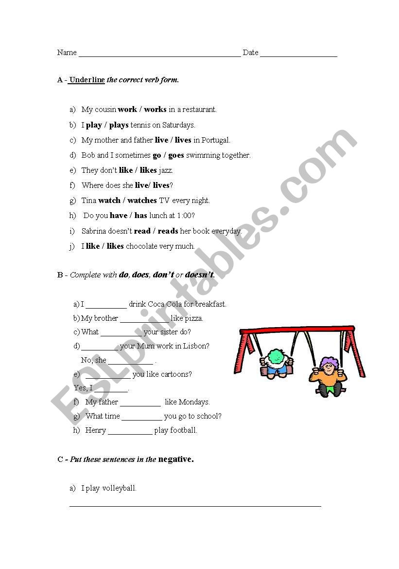 present simple  worksheet