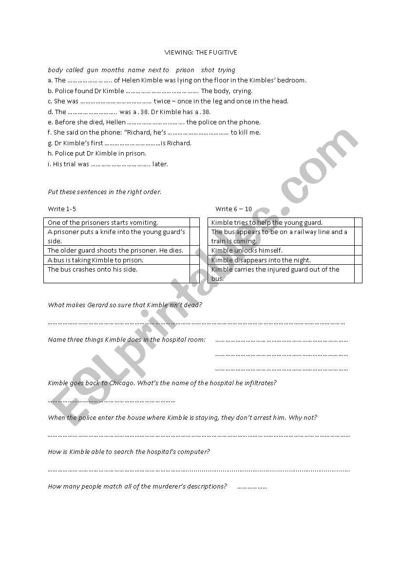 film: The Fugitive worksheet