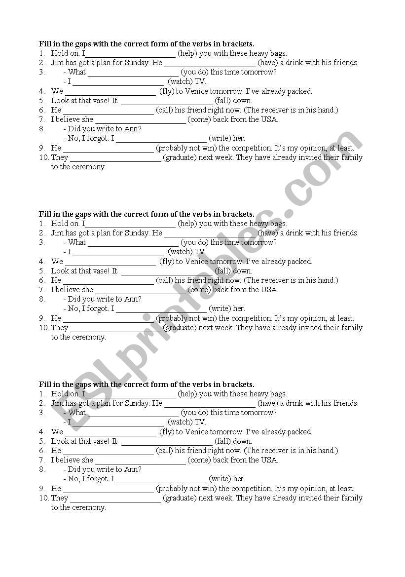 Future forms worksheet