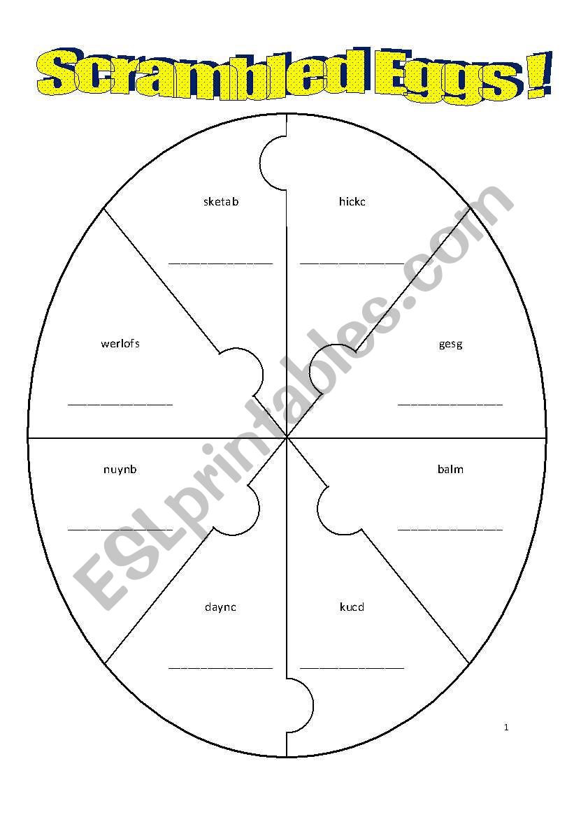 Scrambled Eggs! (2 egg puzzles with 8 words to unscramble on each egg)