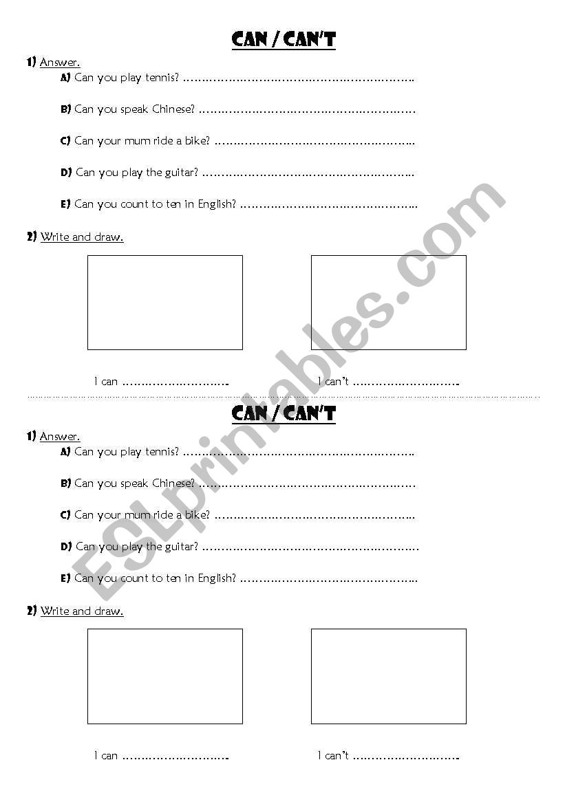 Can / Cant worksheet