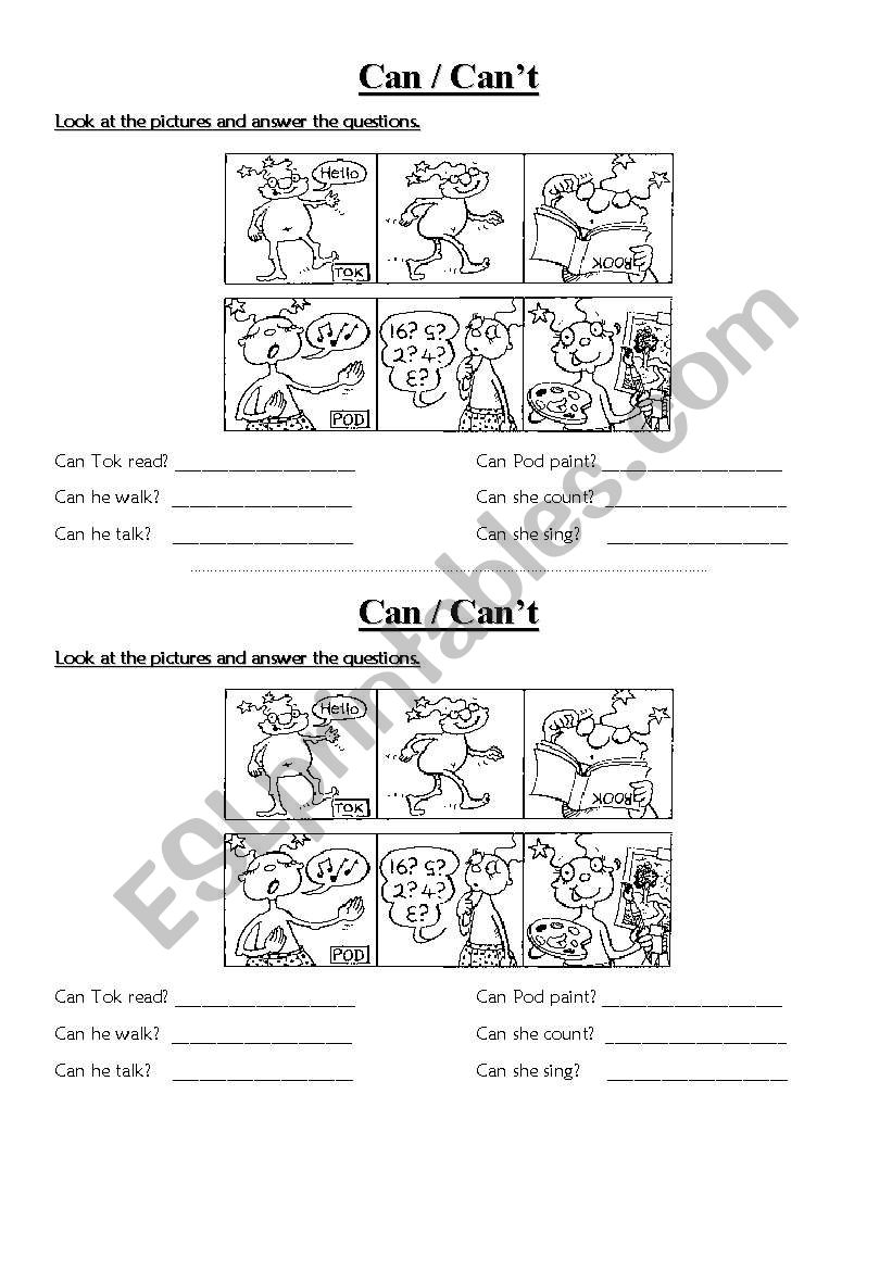 Can or Can´t worksheet