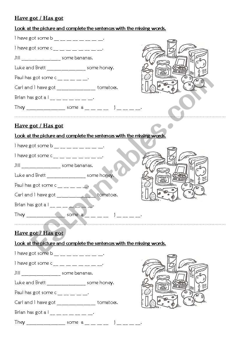 Have got or Has got worksheet