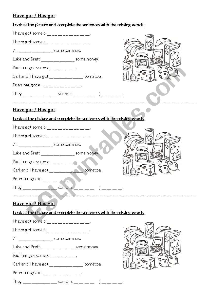 Have got or Has got worksheet