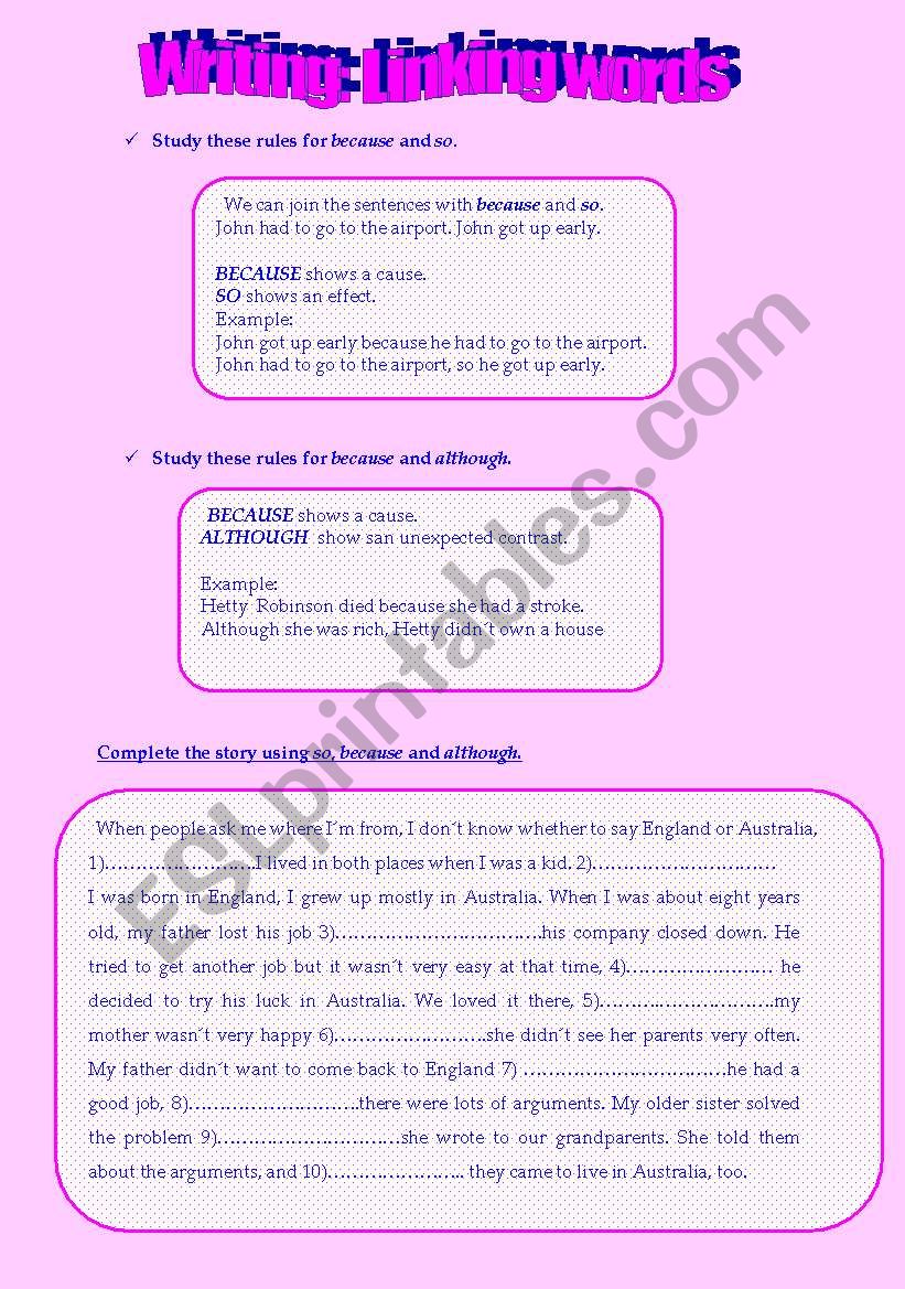 LINKING WORDS worksheet