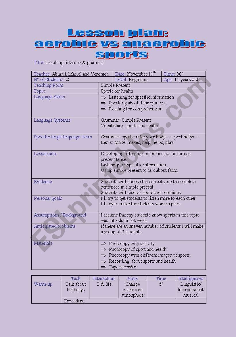 Lesson plan: aerobic vs anaerobic sports