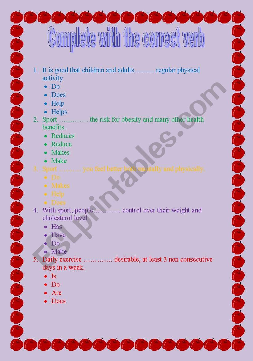 Complete with the correct verb (this goes with my lesson plan about sports)