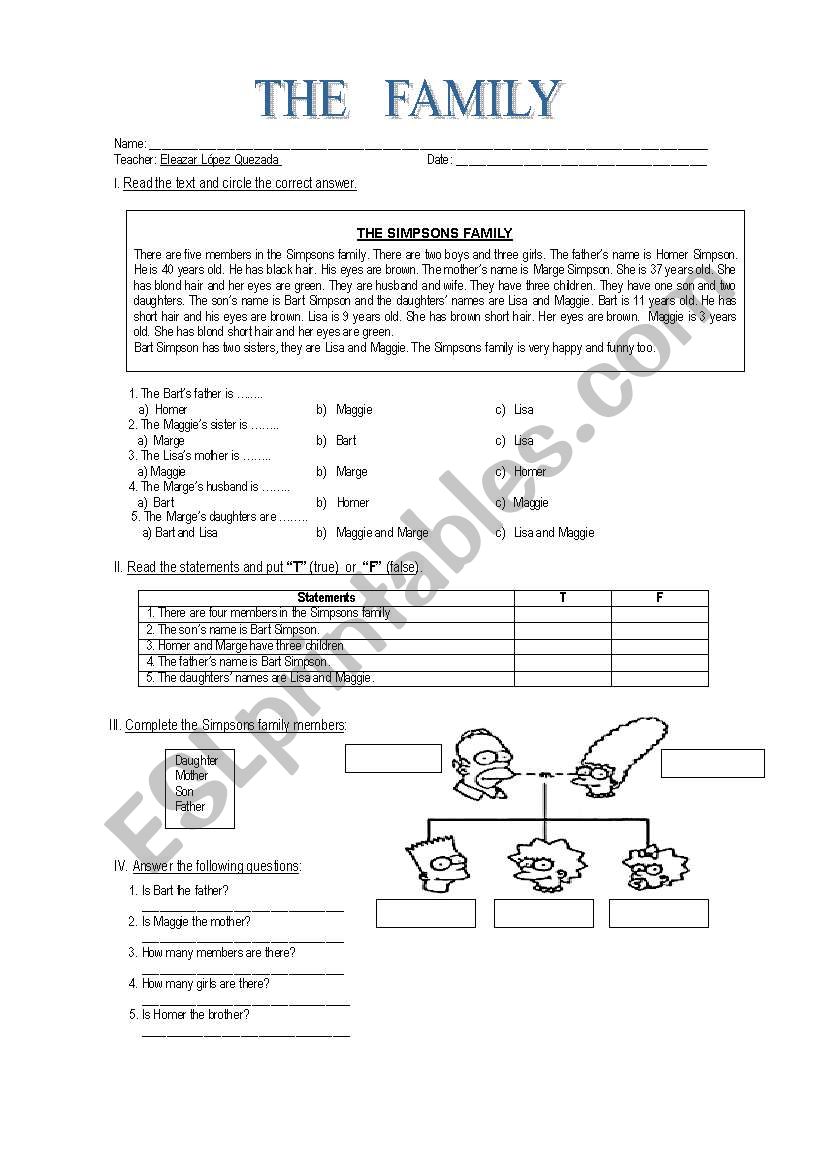 the family worksheet