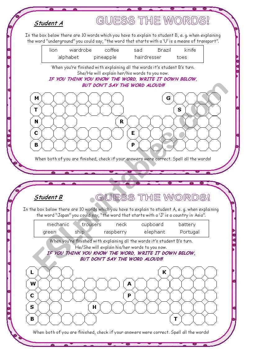 Fully Editable Speaking And Spelling Fun Activity on General Vocabulary; 3 pages; good for adults, too!! :)))) Clear instructions and an extra template for a follow-up activity are included!!