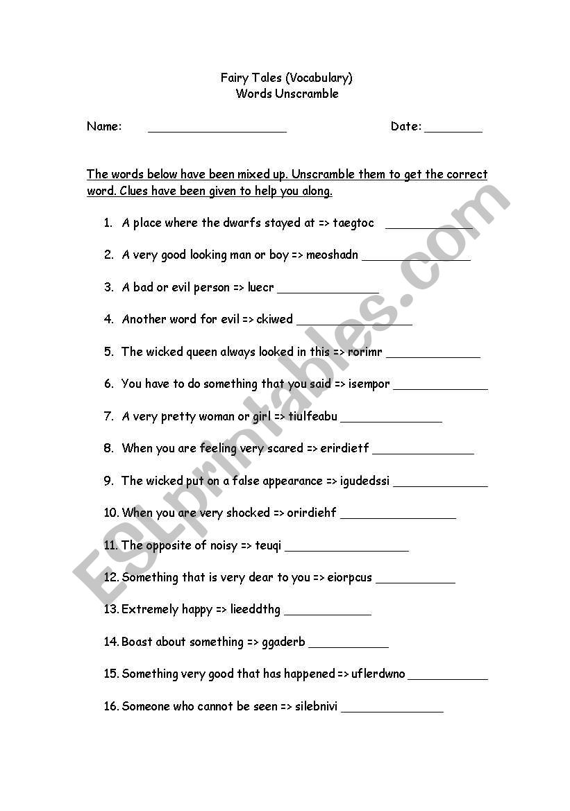 Fairy Tales (Vocabulary) worksheet