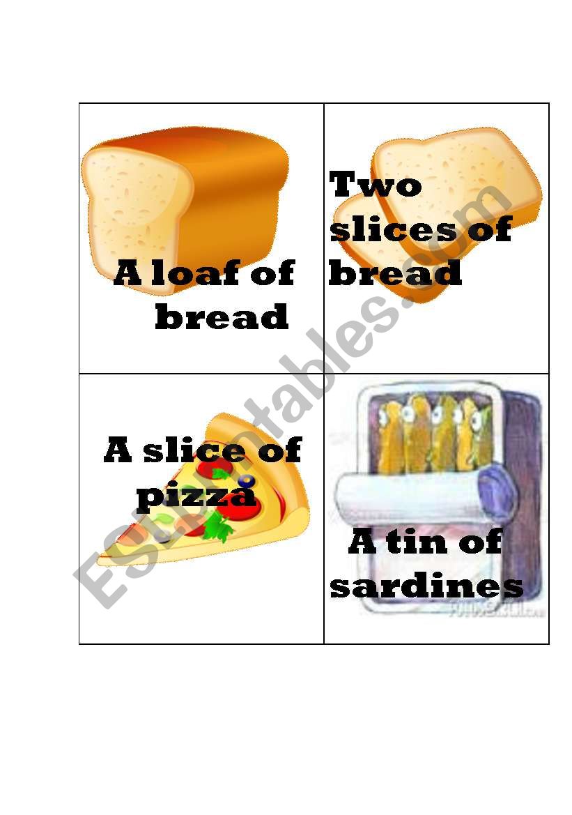 food quantifiers flash cards worksheet