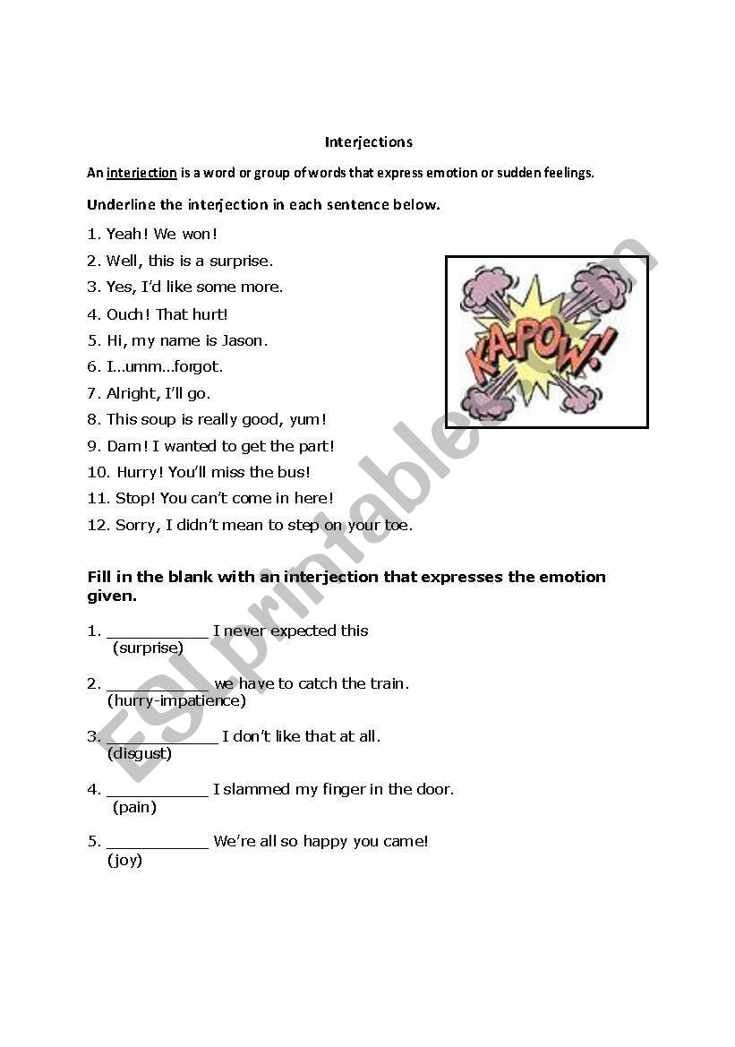 Interjection worksheet worksheet