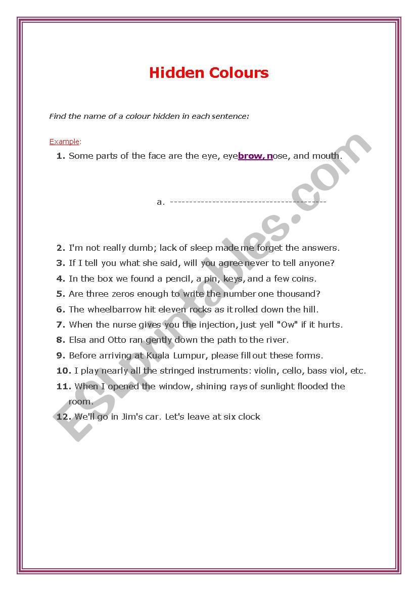 he Hidden Colors worksheet