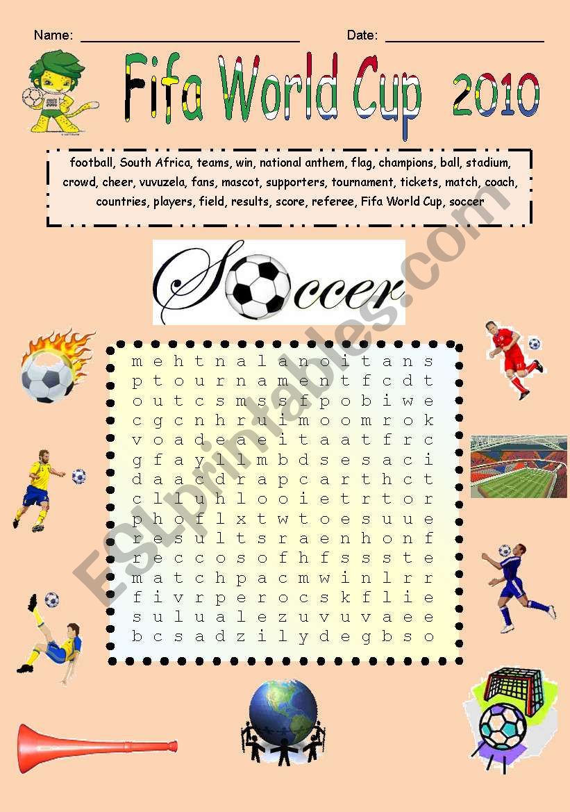 Fifa World Cup soccer words worksheet