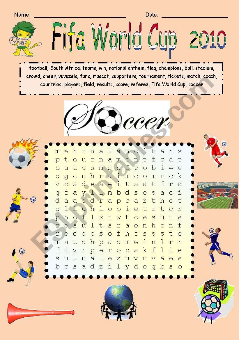 Fifa World Cup soccer words worksheet