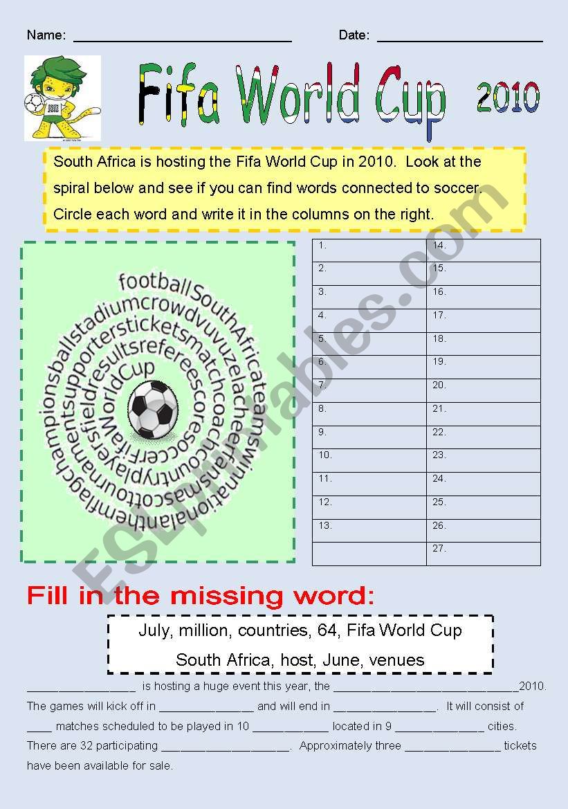 Fifa World Cup Word-spiral worksheet