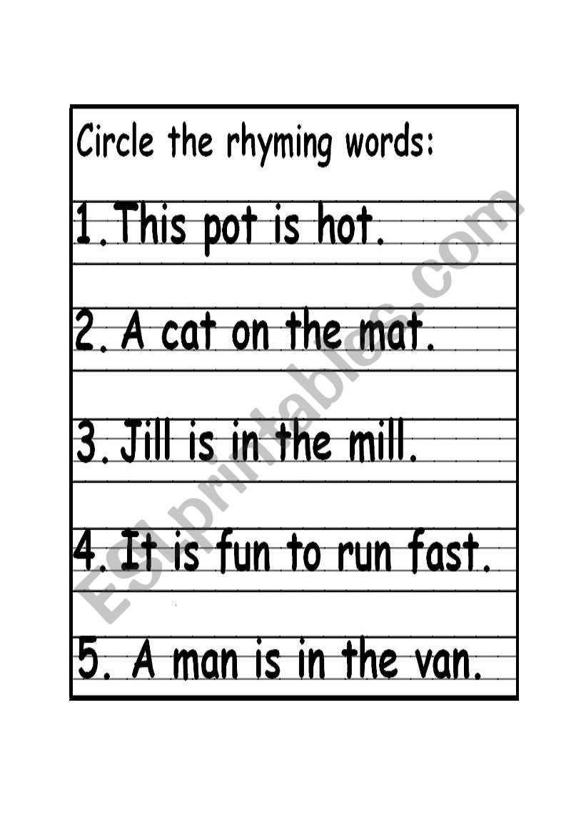 Circle rhyming words worksheet