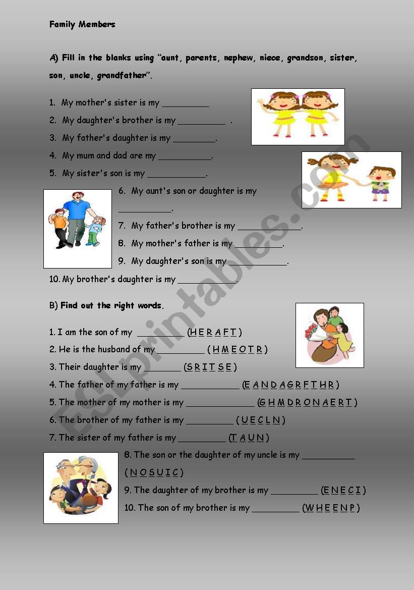 Family Members worksheet