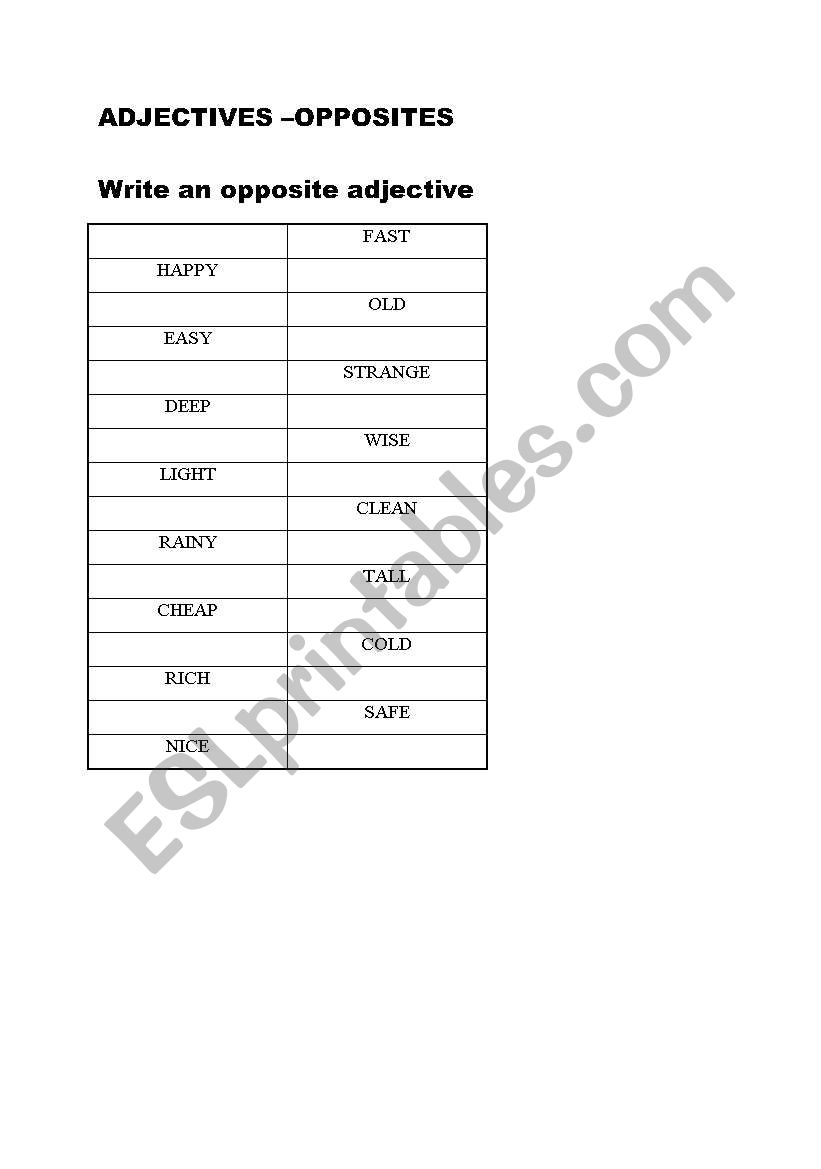 ADJECTIVES- opposites worksheet