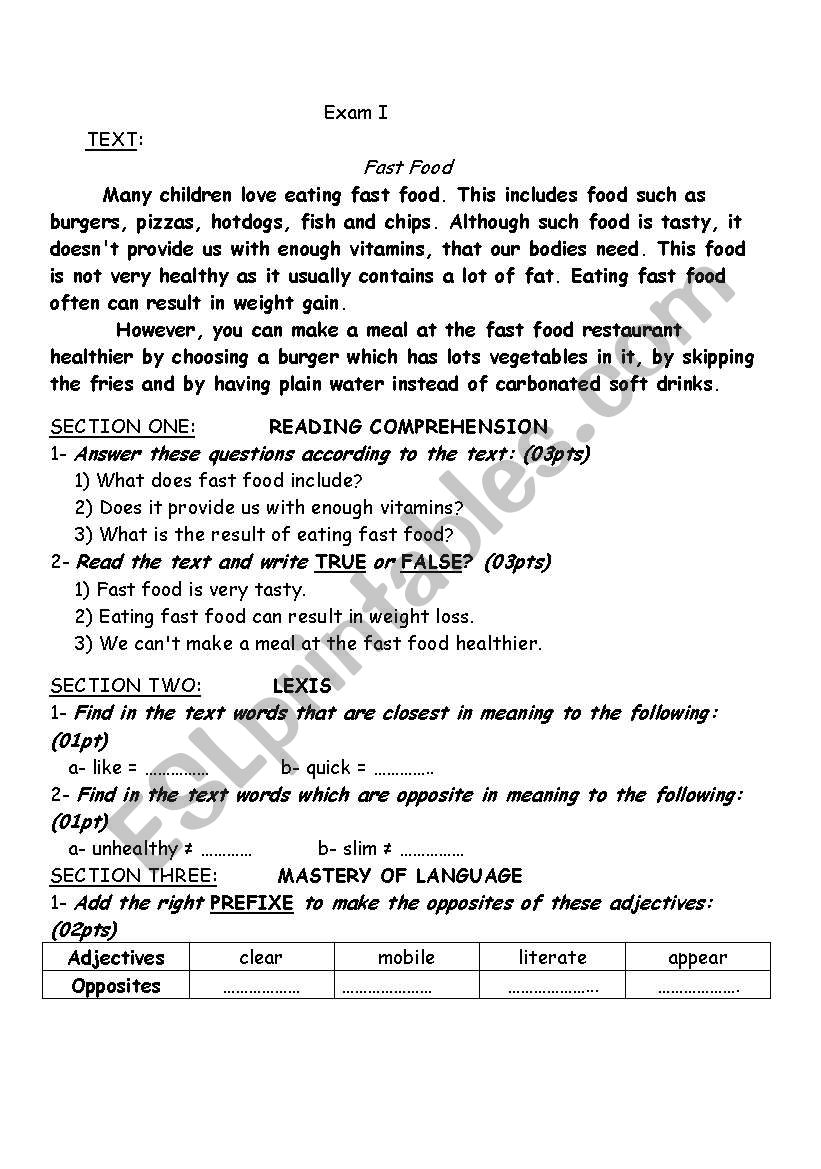 test  worksheet