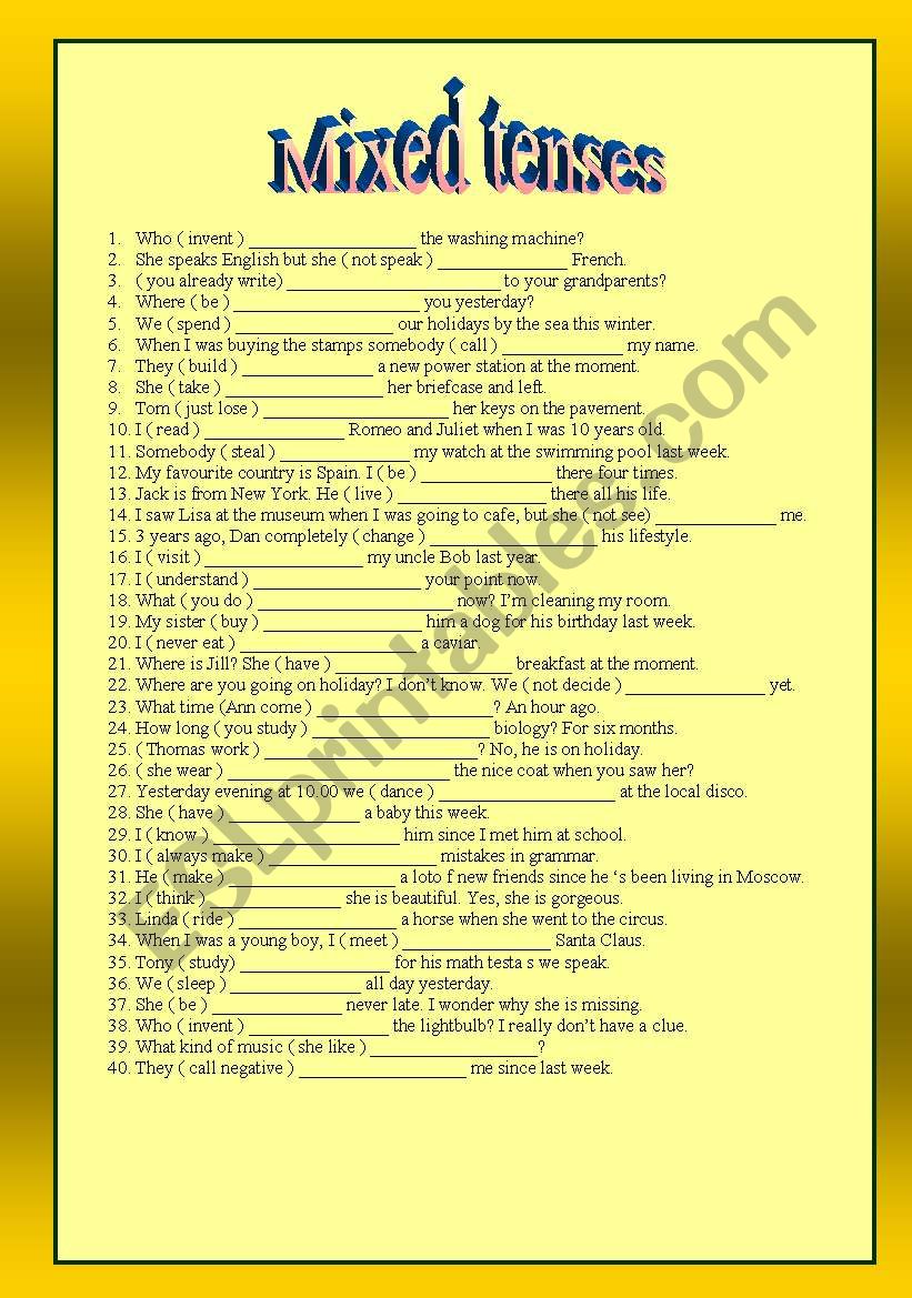 Mixed tenses worksheet