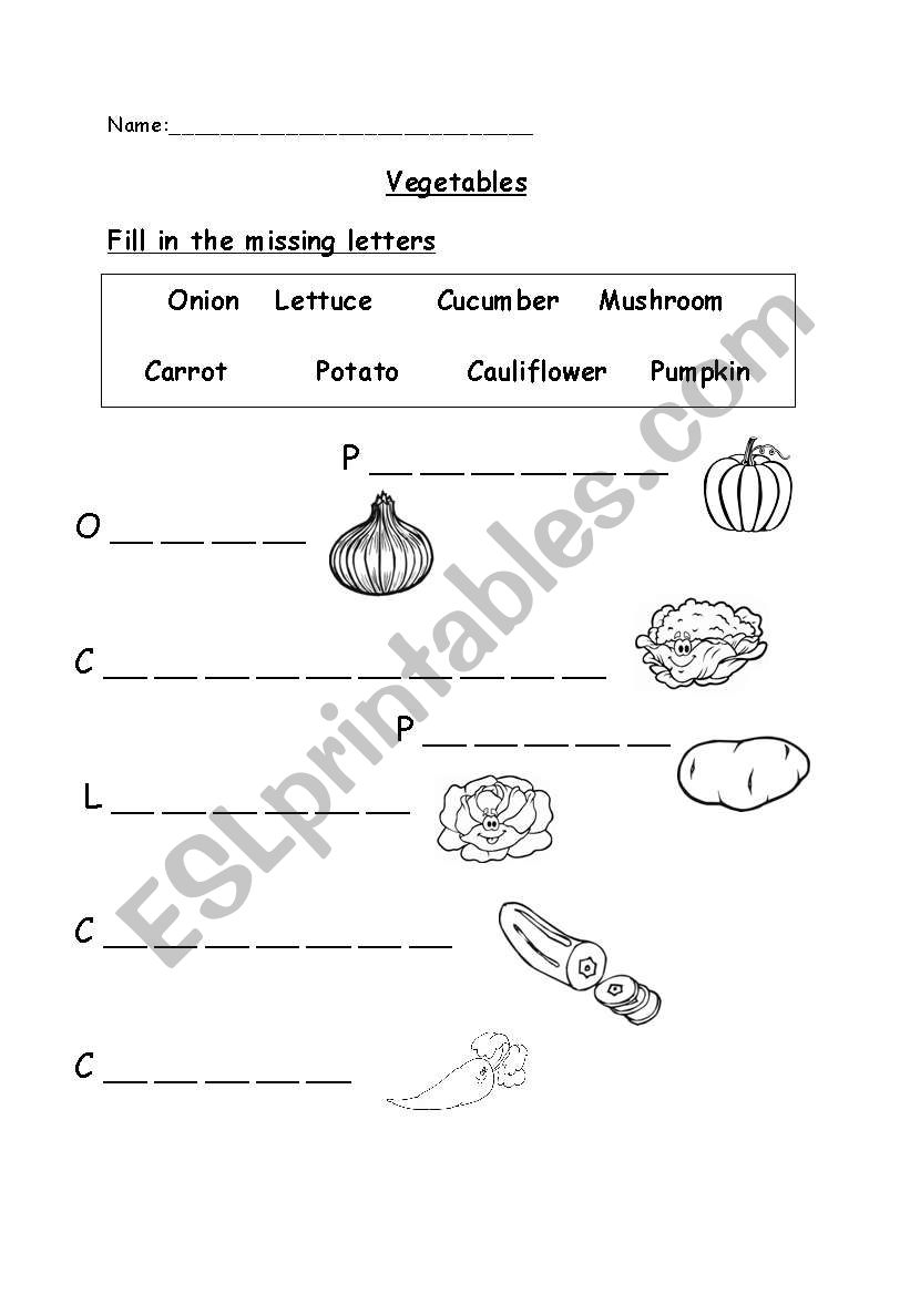 vegetables handout worksheet