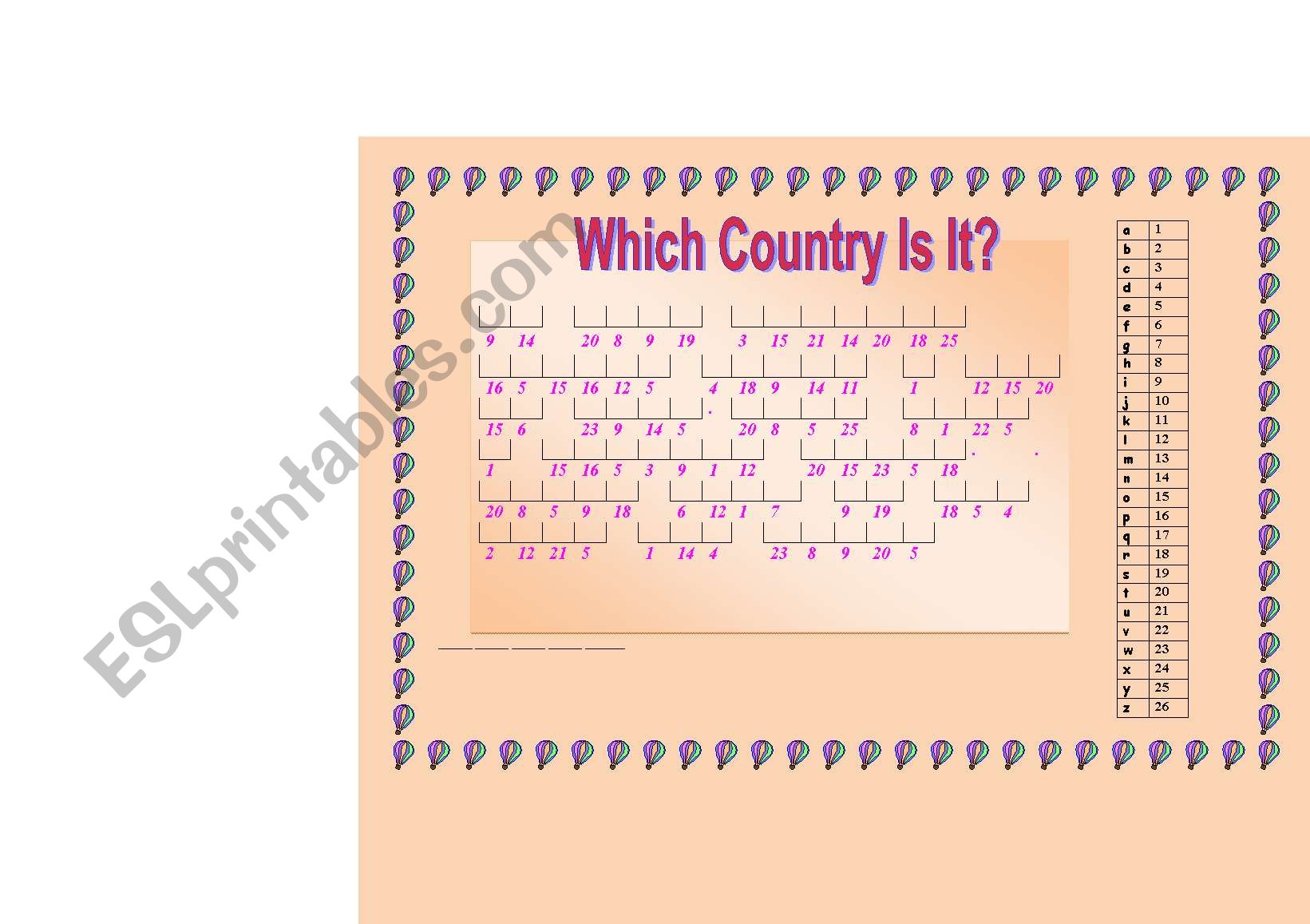 WHAT COUNTRY IS IT worksheet
