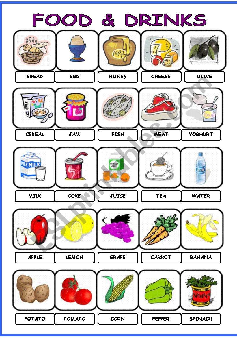 Food and Drinks pictionary worksheet