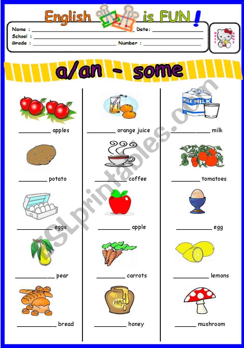 a/an or some worksheet