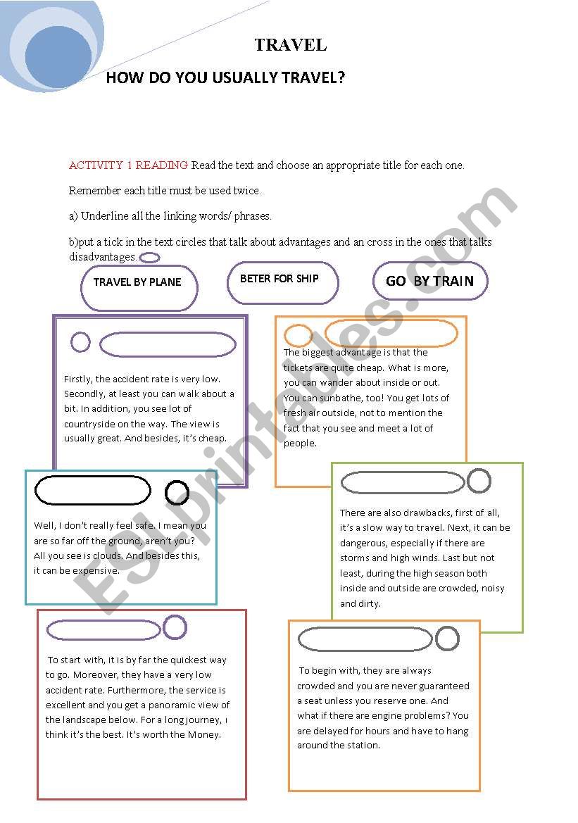 how do you usually travel? worksheet