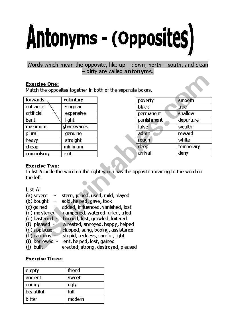 ANTONYMS worksheet