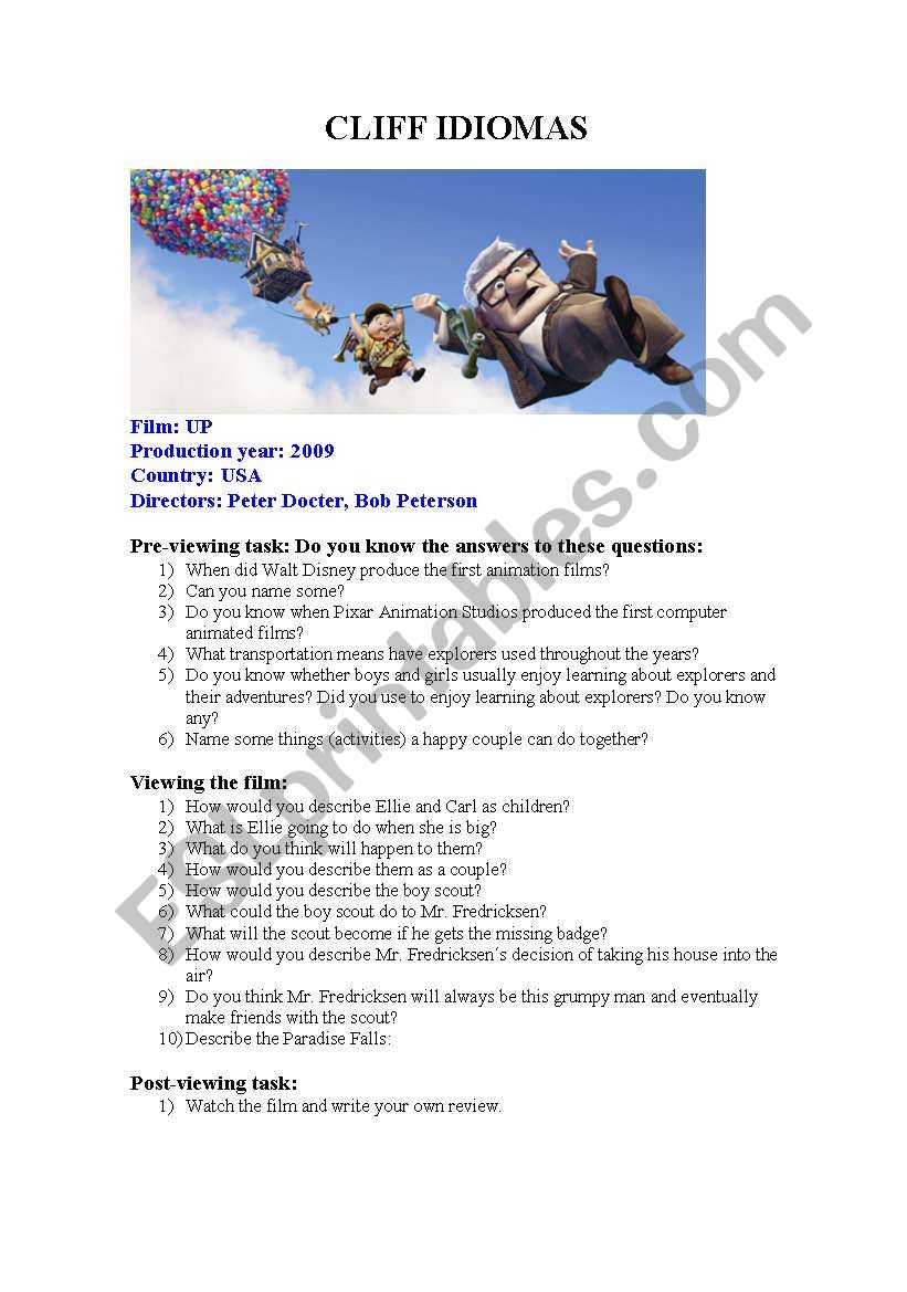 Film: Up with activity worksheet