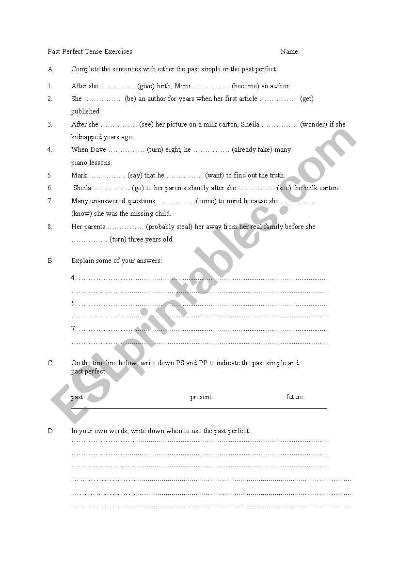 past perfect and past simple worksheet