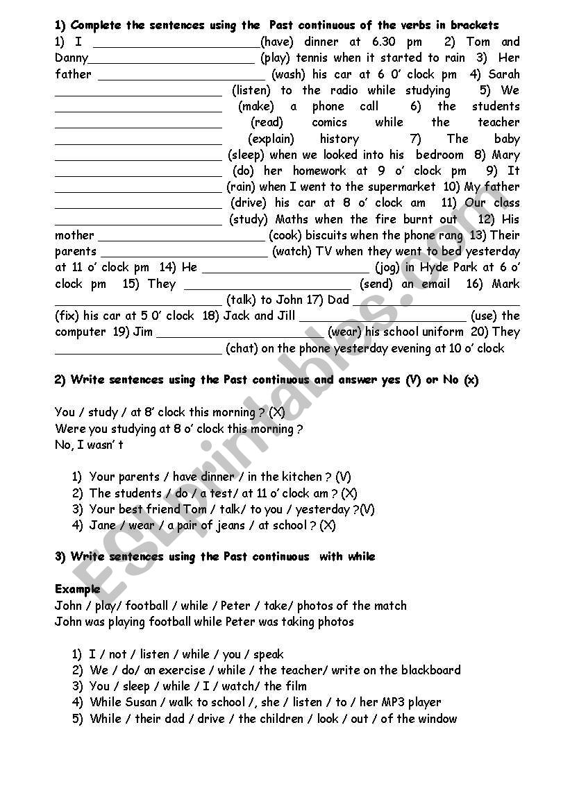 Past continuous worksheet