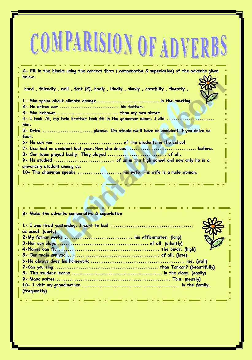 Comparison Of Adverbs ESL Worksheet By Hsuren