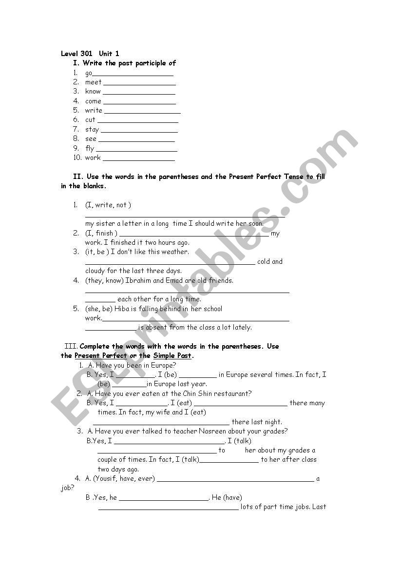 The Use of simple Past and Present Perfect