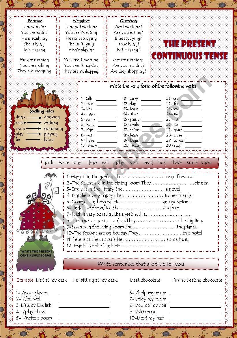 The Present Continuous Tense worksheet