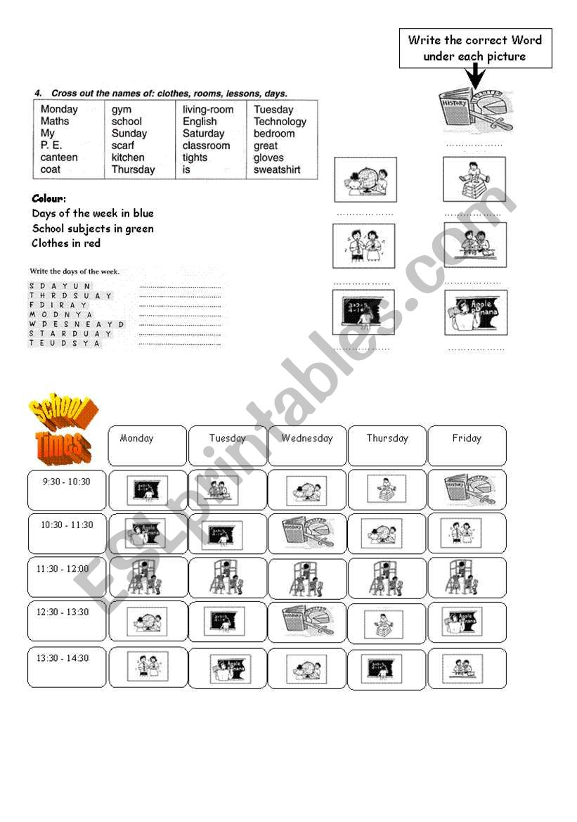 School subjects worksheet