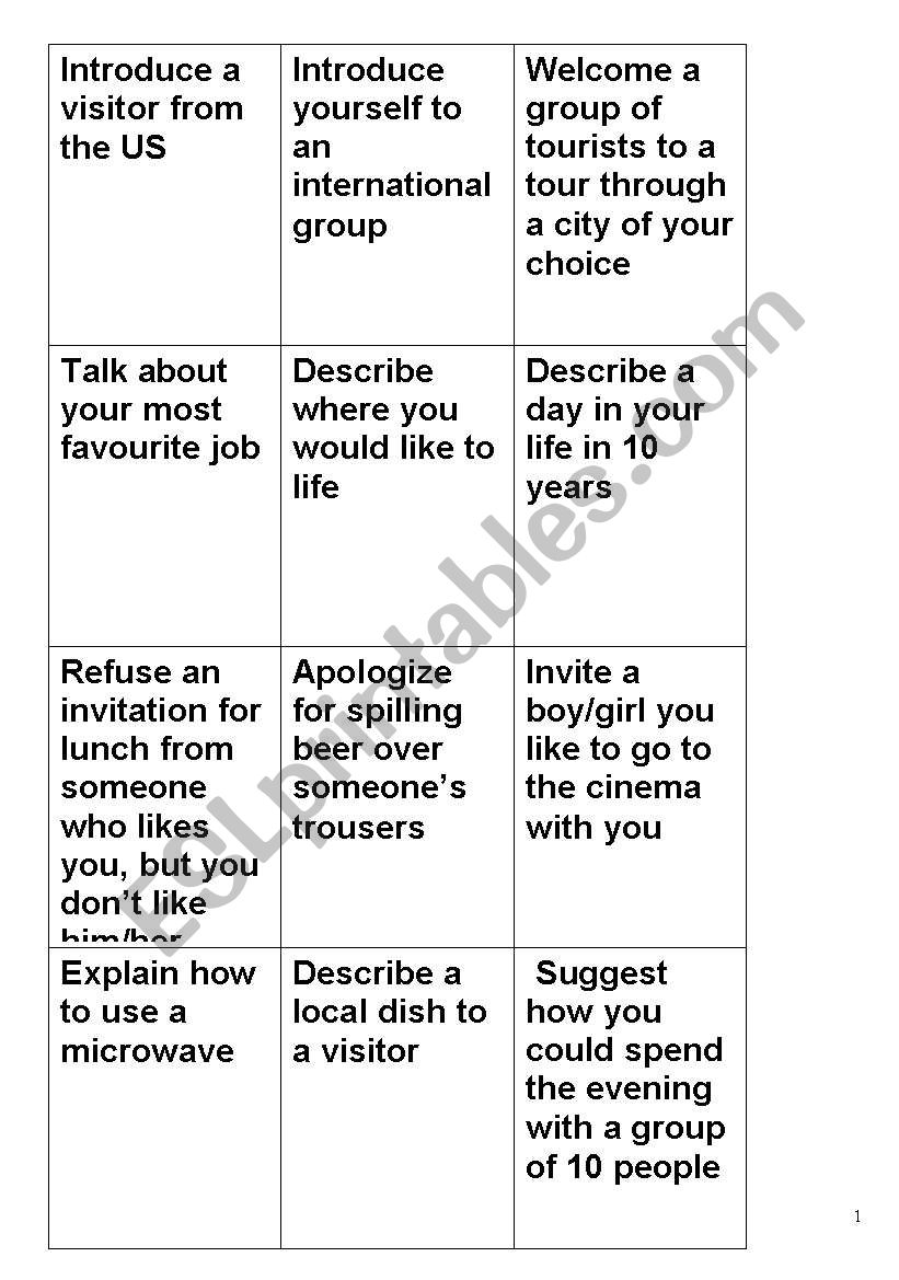 minute talk worksheet