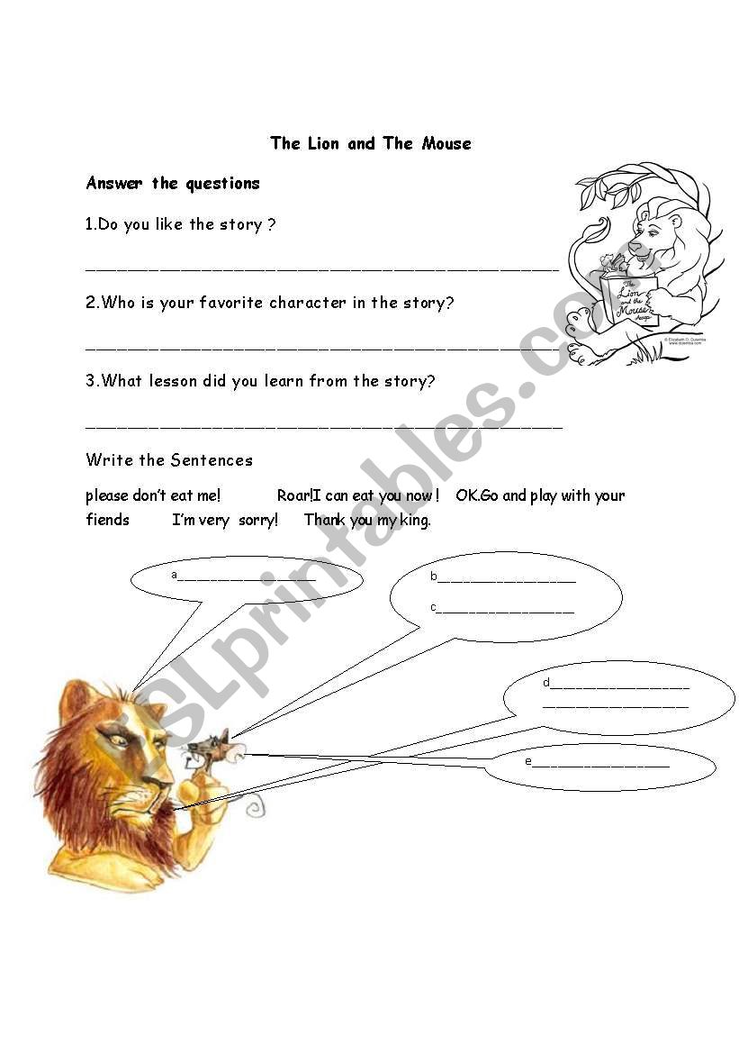 The Lion and The Mouse  worksheet