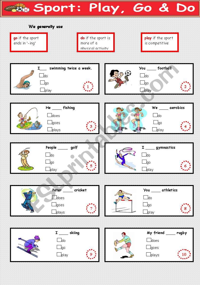 Sport: Play, Go and Do worksheet