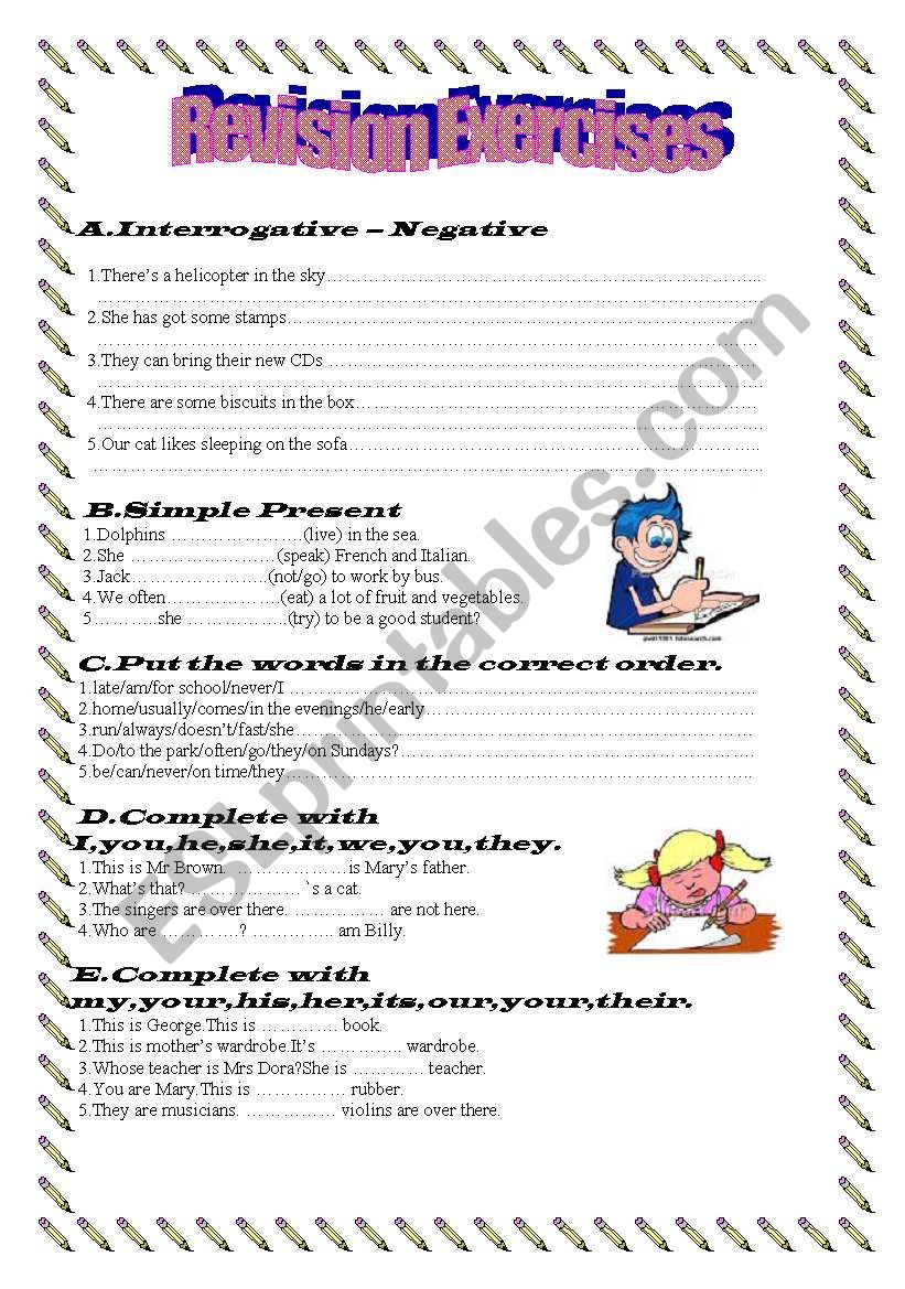 Revision exercises worksheet