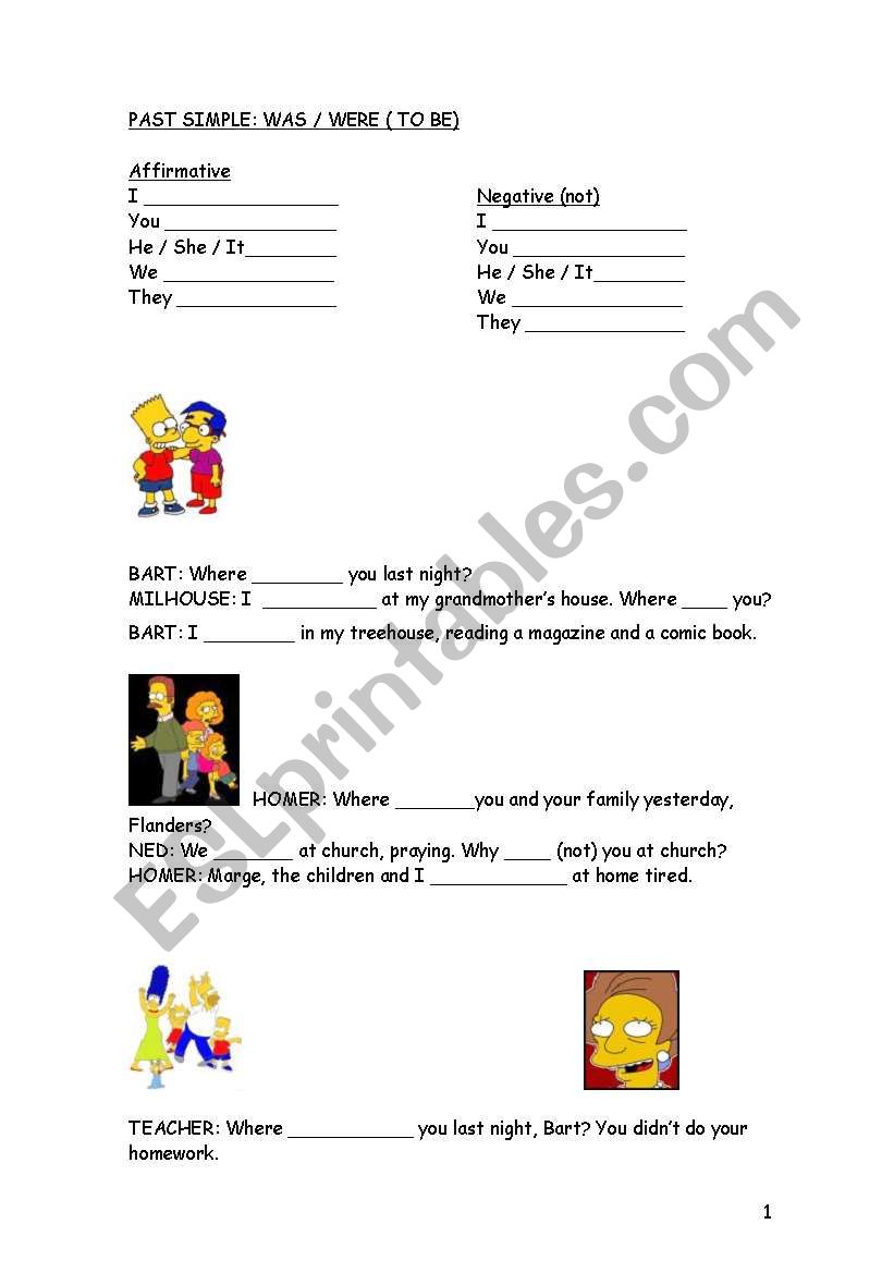 WAS/ WERE SIMPSONS worksheet