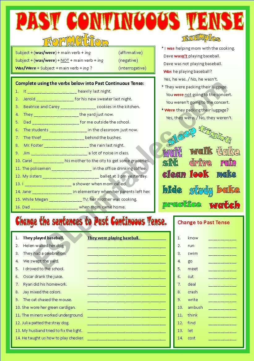 PAST CONTINUOUS TENSE  - (B/W) & Keys