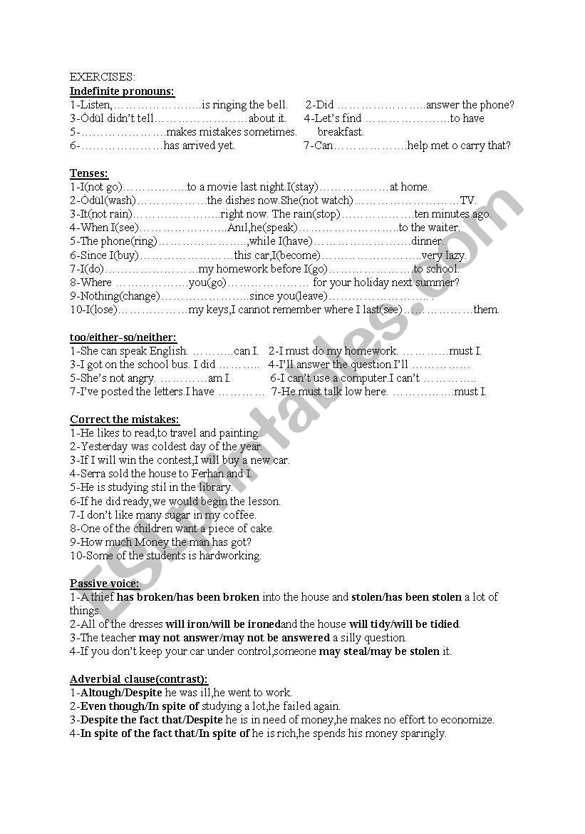 mixed exercises worksheet