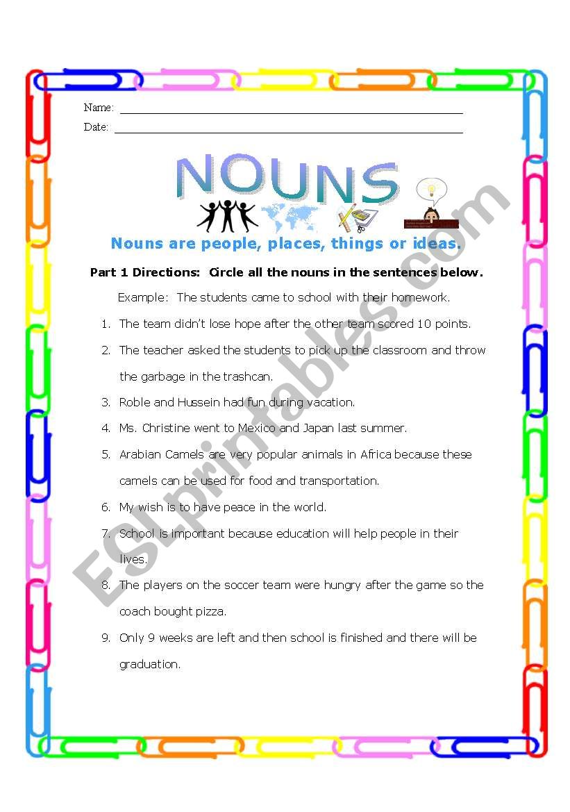 Finding Nouns worksheet